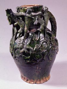Moot Hall Jug、鉛釉、おそらくノッティンガムまたはリンカーン、c.1270（セラミック） 作： English School